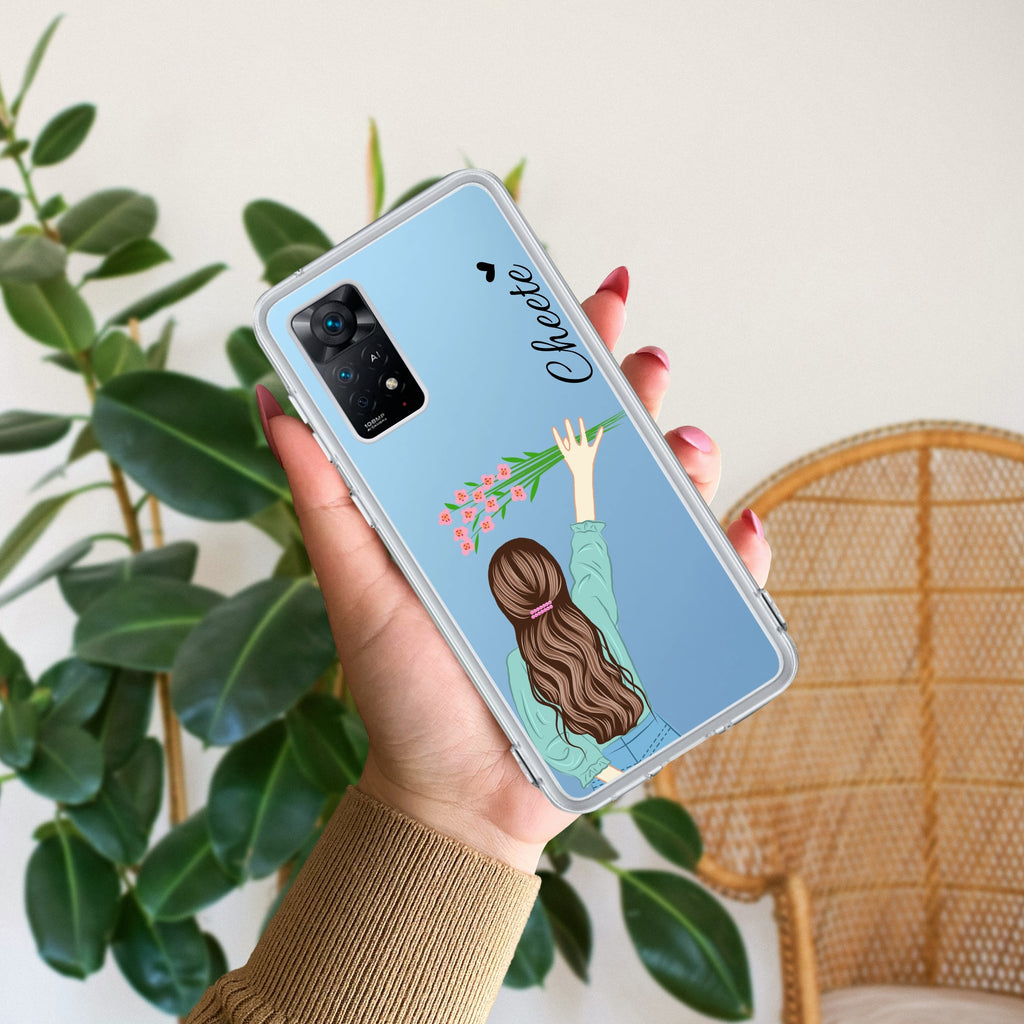 Personalized Blue Blossom Girl Transparent Silicon Case For Redmi Note 14 Pro 5G