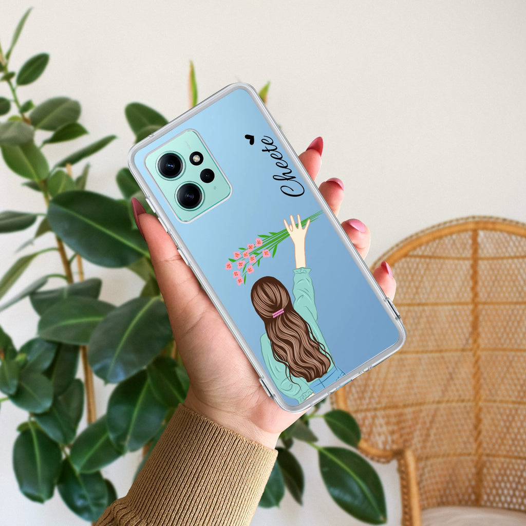 Personalized Blue Blossom Girl Transparent Silicon Case For Redmi Note 10 / 10S