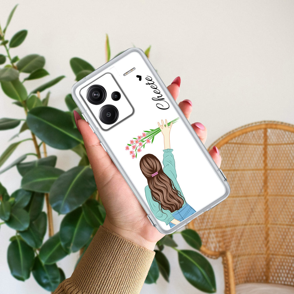 Personalized Blue Blossom Girl Transparent Silicon Case For Redmi Note 13 Pro Plus 5G