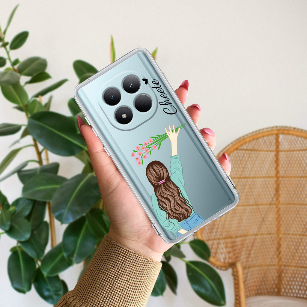 Personalized Blue Blossom Girl Transparent Silicon Case For Redmi Note 12 4G