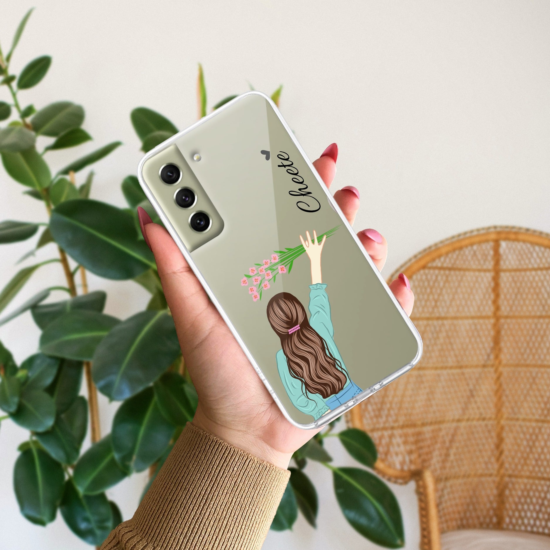 Personalized Blue Blossom Girl Transparent Silicon Case For Samsung Galaxy S21 FE 5G
