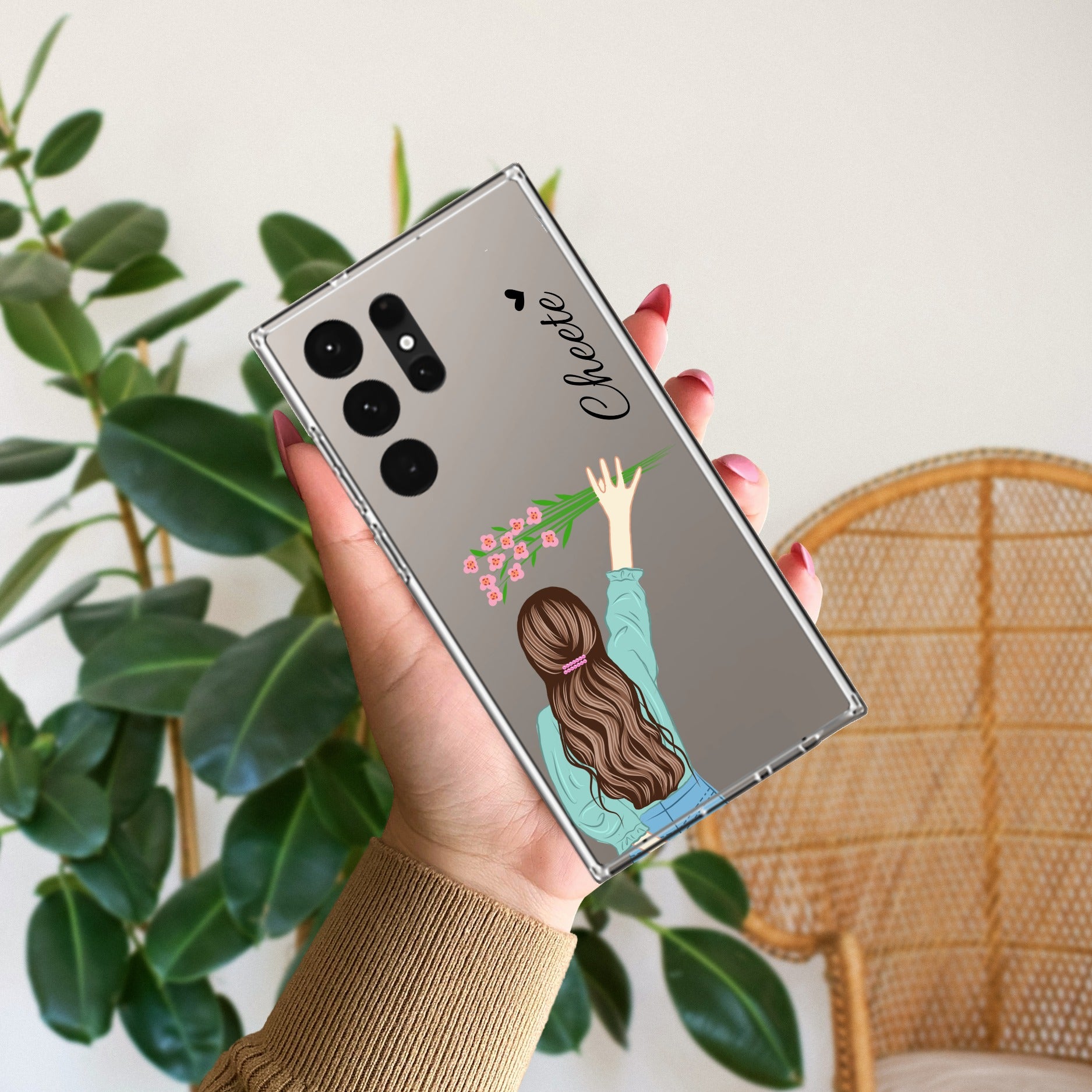 Personalized Blue Blossom Girl Transparent Silicon Case For Samsung Galaxy S23 Ultra 5G