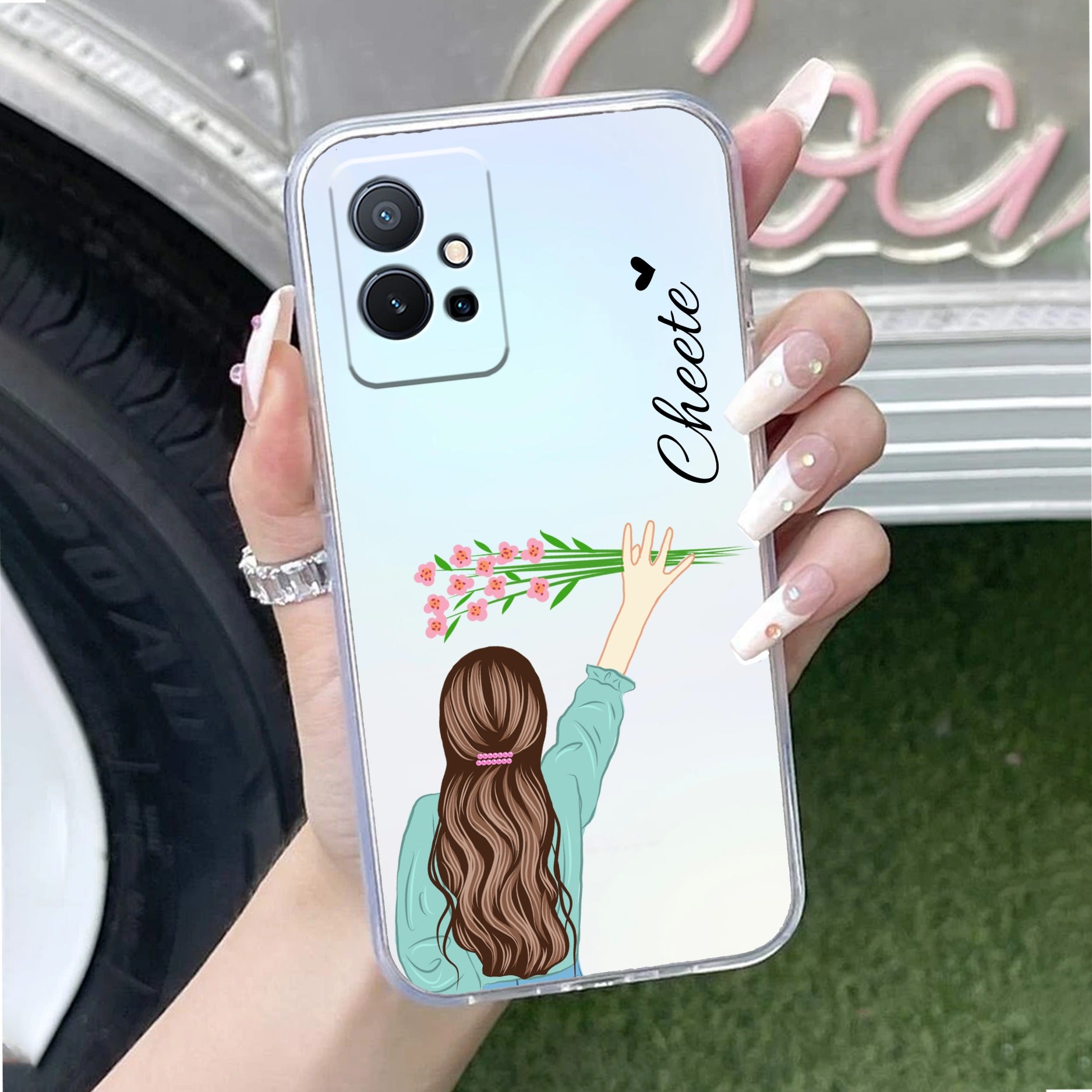 Personalized Blue Blossom Girl Transparent Silicon Case For Vivo