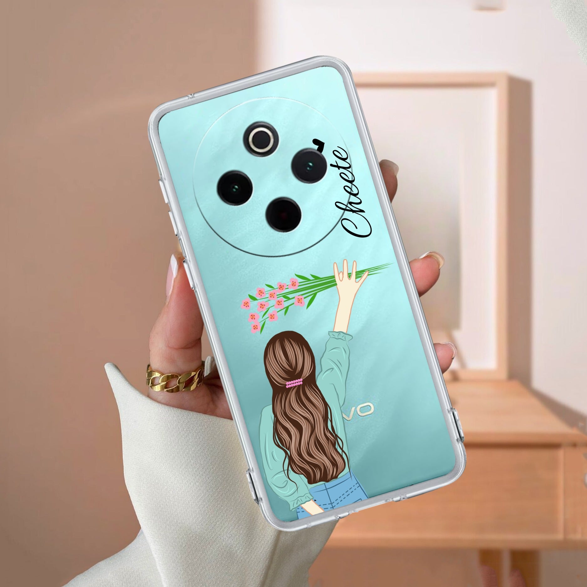 Personalized Blue Blossom Girl Transparent Silicon Case For Vivo