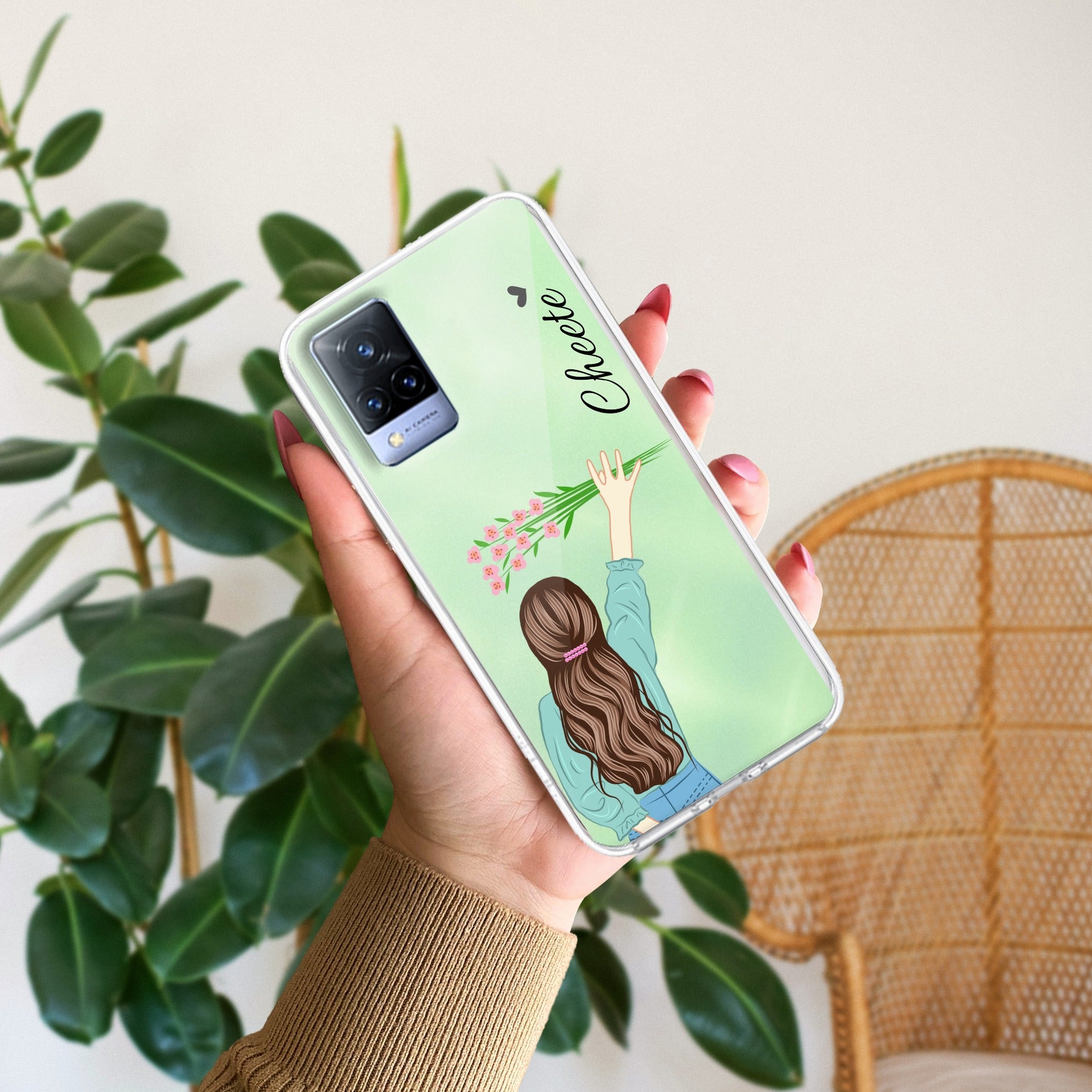 Personalized Blue Blossom Girl Anti Yellow Case For Vivo V21 5G