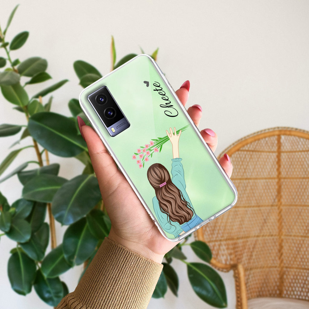 Personalized Blue Blossom Girl Anti Yellow Case For Vivo V21e 5G