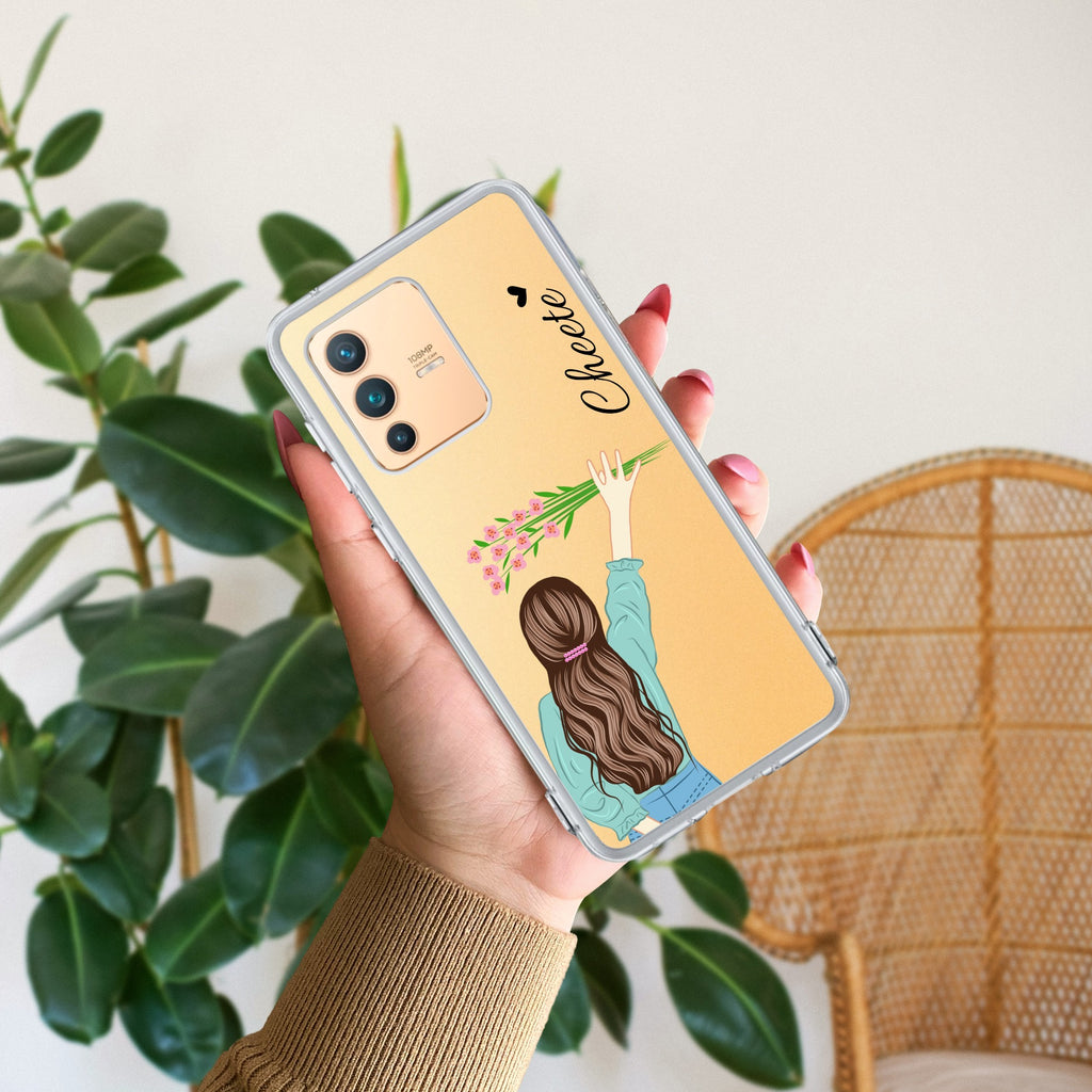 Personalized Blue Blossom Girl Anti Yellow Case For Vivo V23 5G
