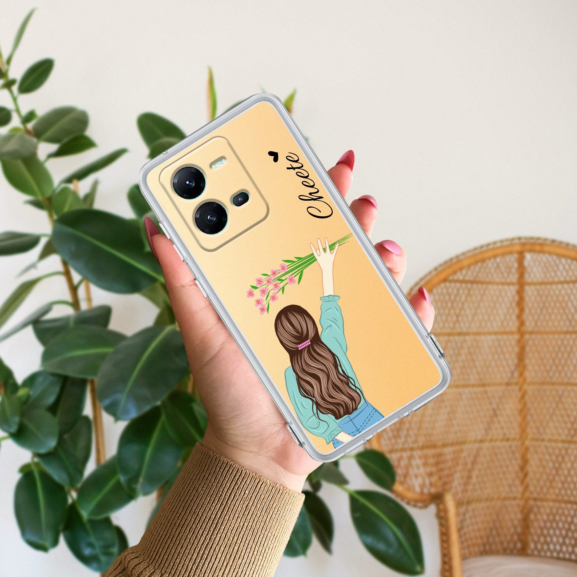 Personalized Blue Blossom Girl Anti Yellow Case For Vivo V25