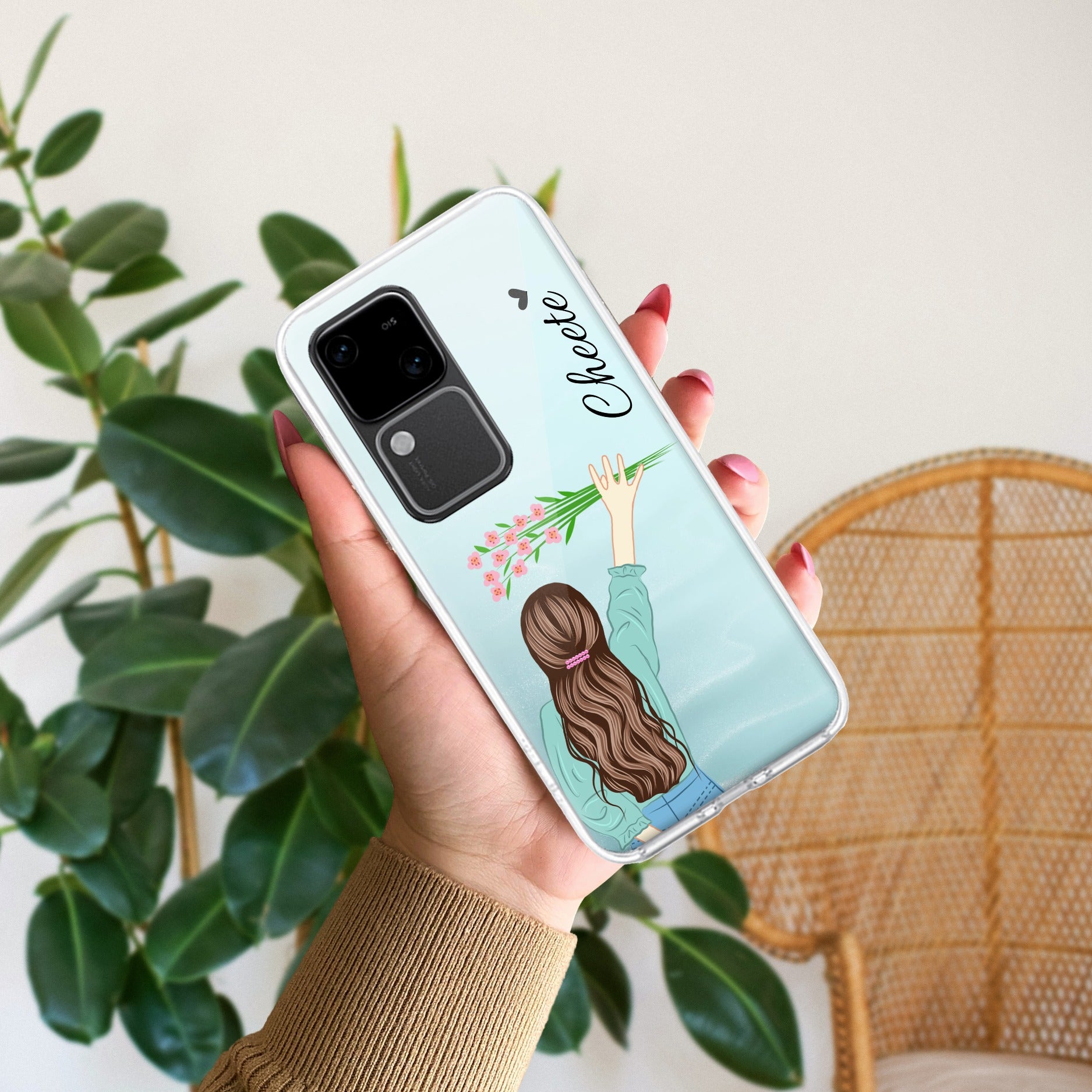 Personalized Blue Blossom Girl Transparent Silicon Case For Vivo