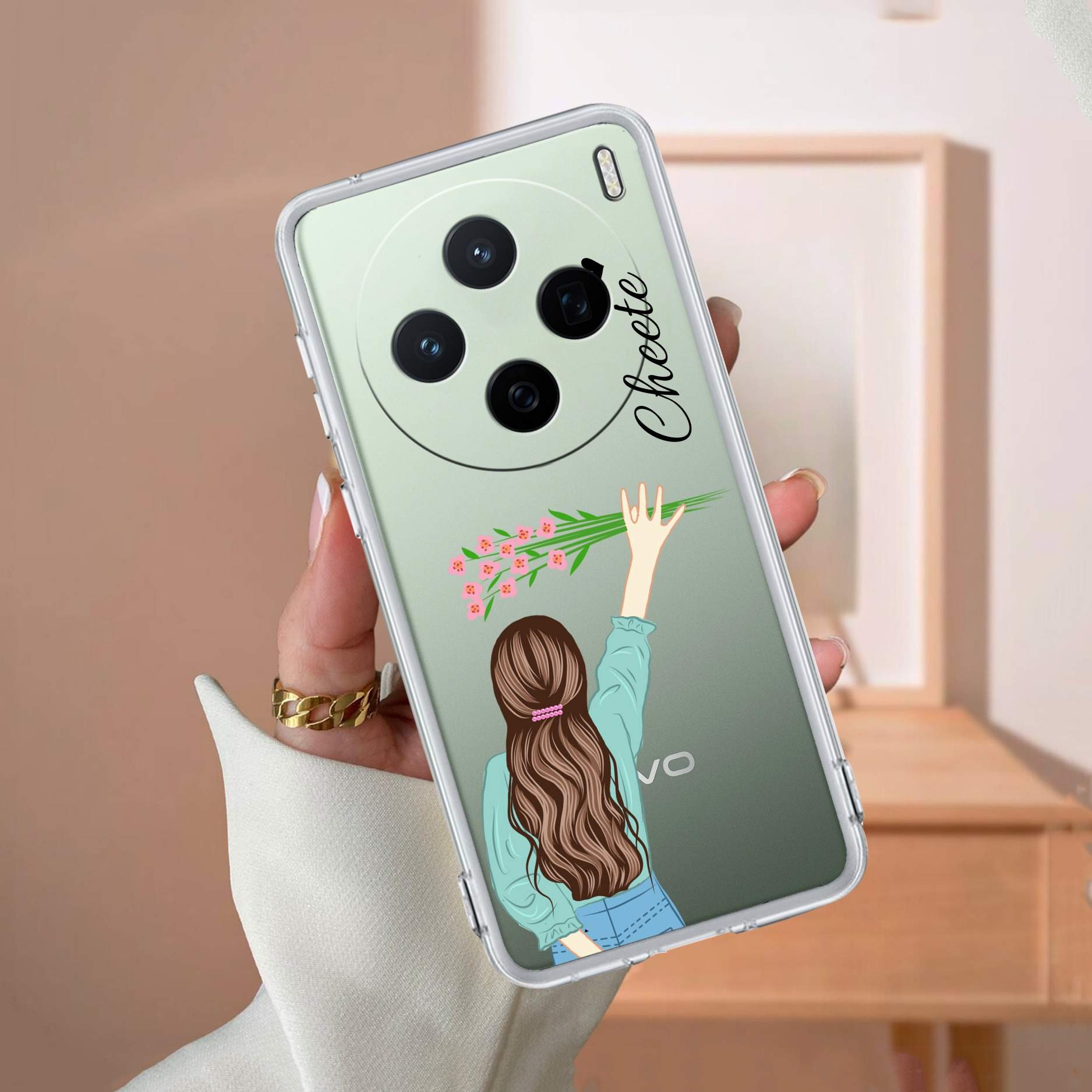 Personalized Blue Blossom Girl Transparent Silicon Case For Vivo