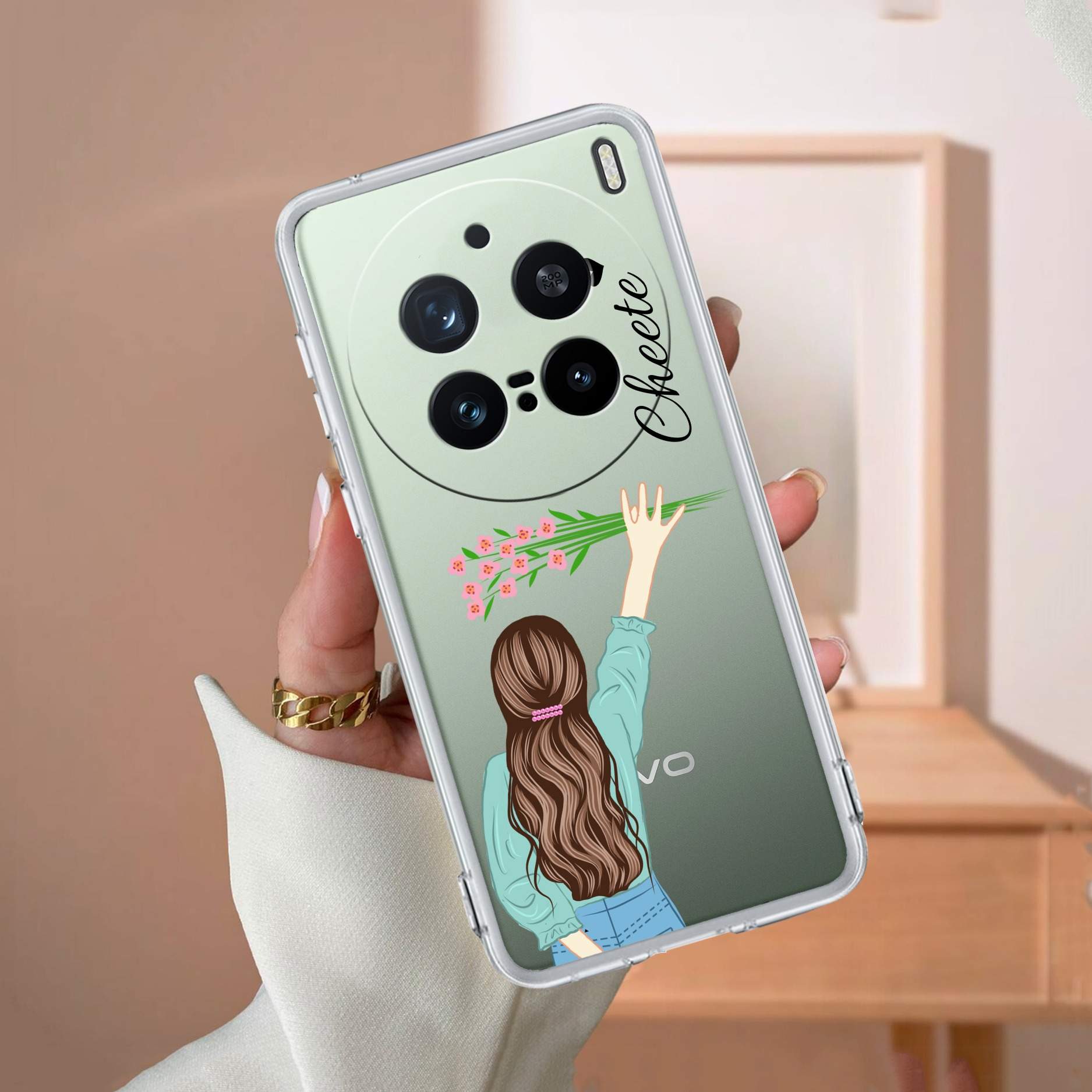 Personalized Blue Blossom Girl Transparent Silicon Case For Vivo