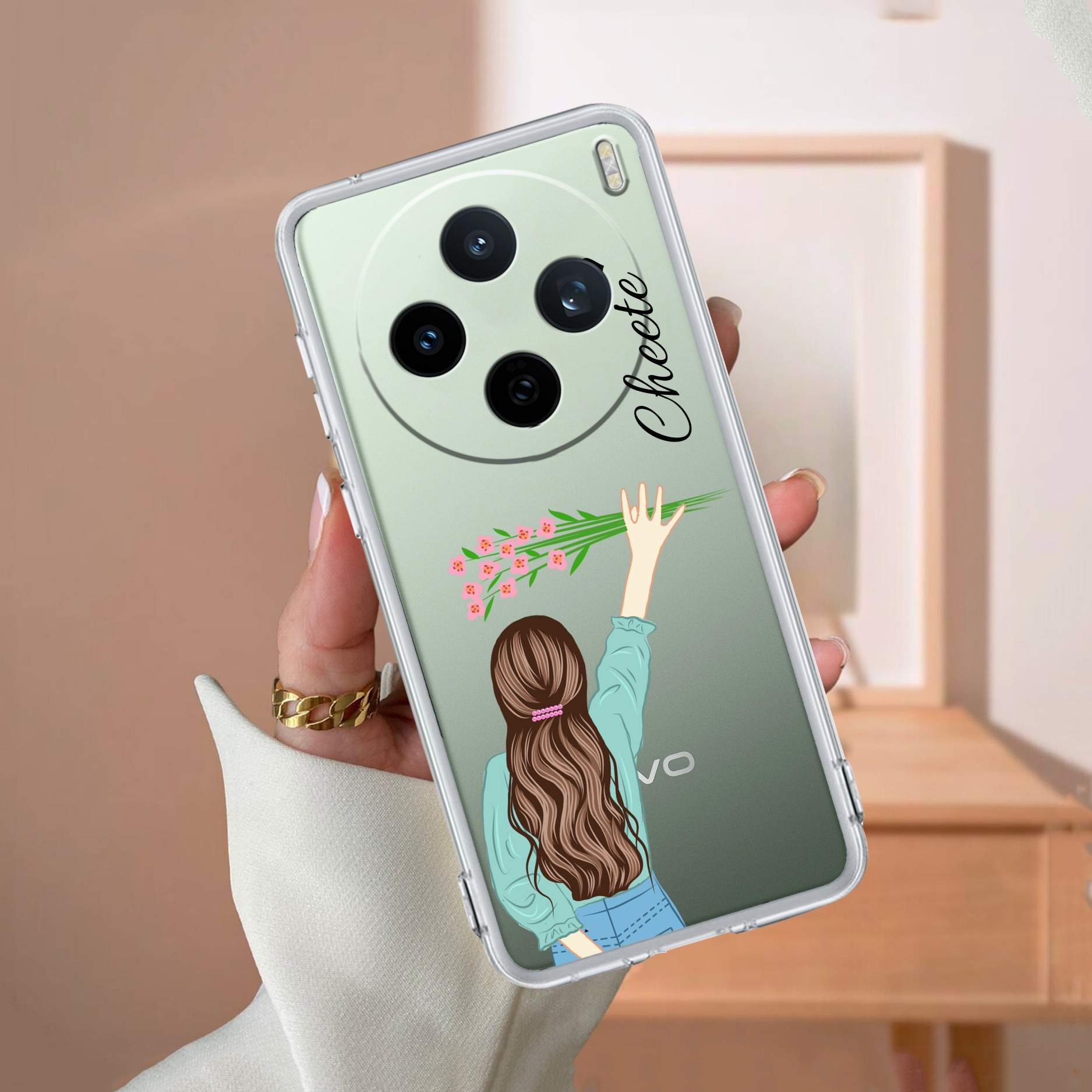 Personalized Blue Blossom Girl Transparent Silicon Case For Vivo