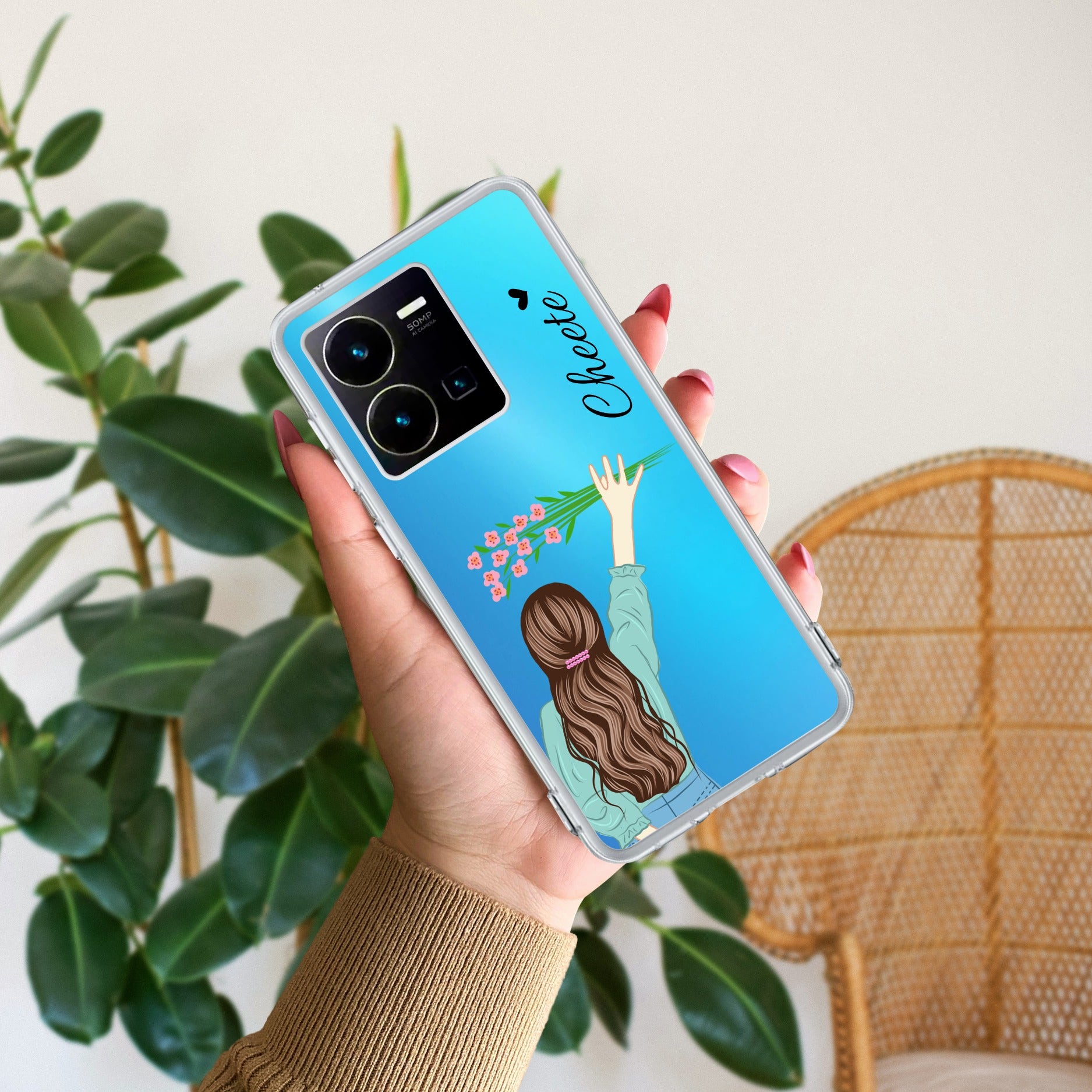 Personalized Blue Blossom Girl Anti Yellow Case For Vivo Y35