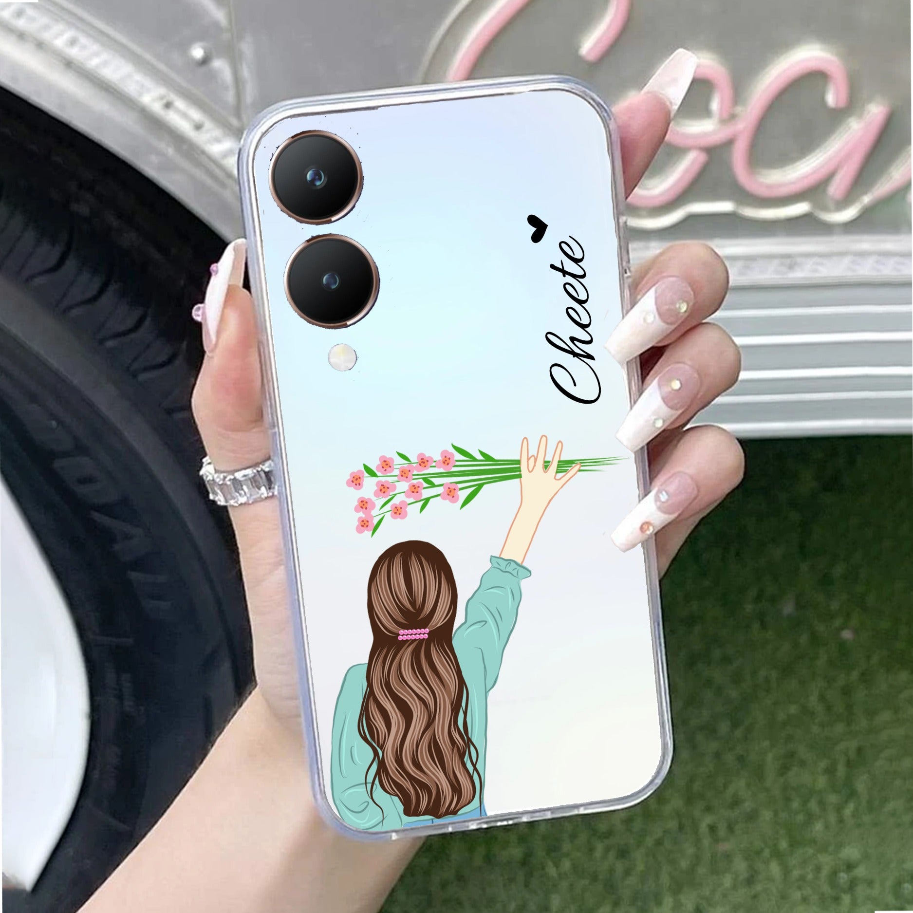 Personalized Blue Blossom Girl Transparent Silicon Case For Vivo Y28 5G