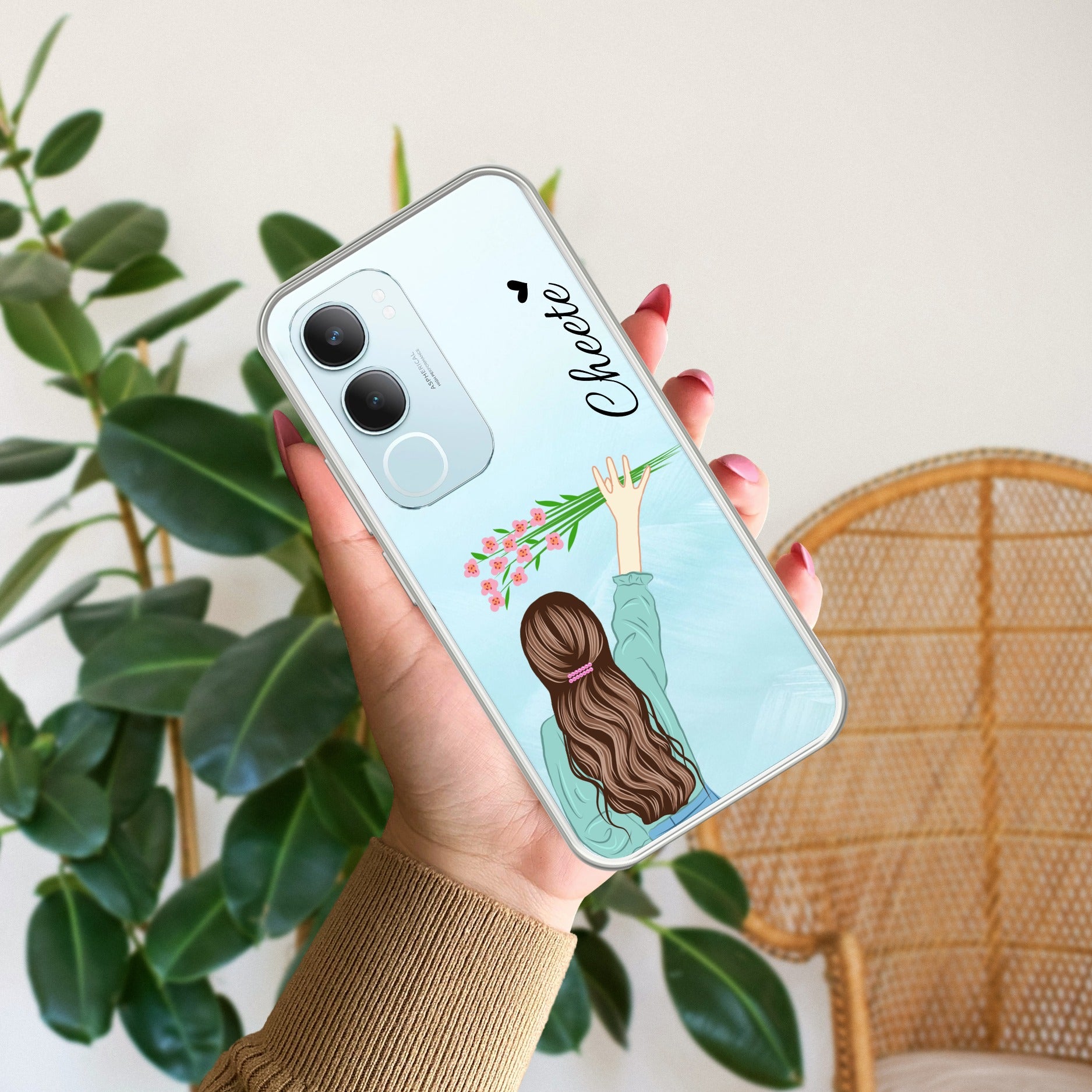 Personalized Blue Blossom Girl Transparent Silicon Case For Vivo Y29 5G