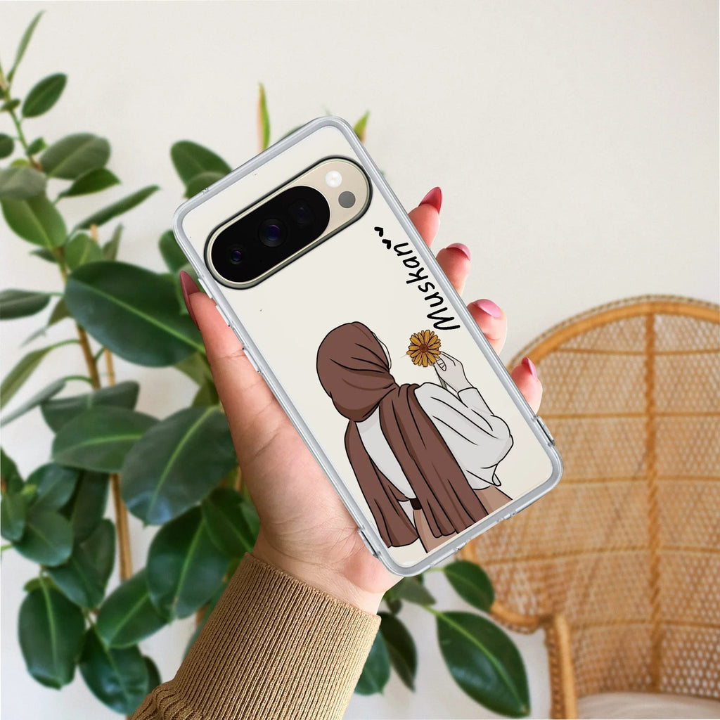 Personalized Hijab Girl Transparent Silicon Case V2 For Google