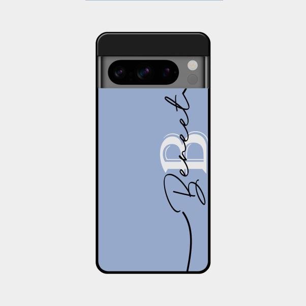 Personalized Initials Azure Glossy Metal Case Cover For Google Pixel 8 Pro 5G