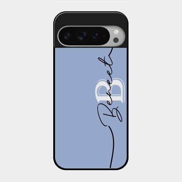 Personalized Initials Azure Glossy Metal Case Cover For Google Pixel 9 Pro Xl