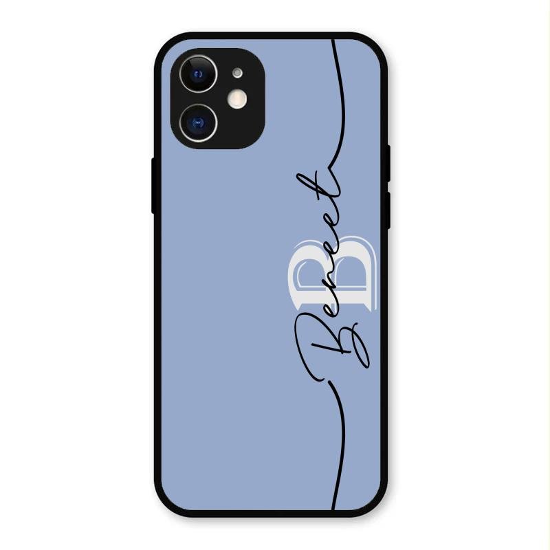 Personalized Initials Azure Glossy Metal Case Cover For iPhone 12