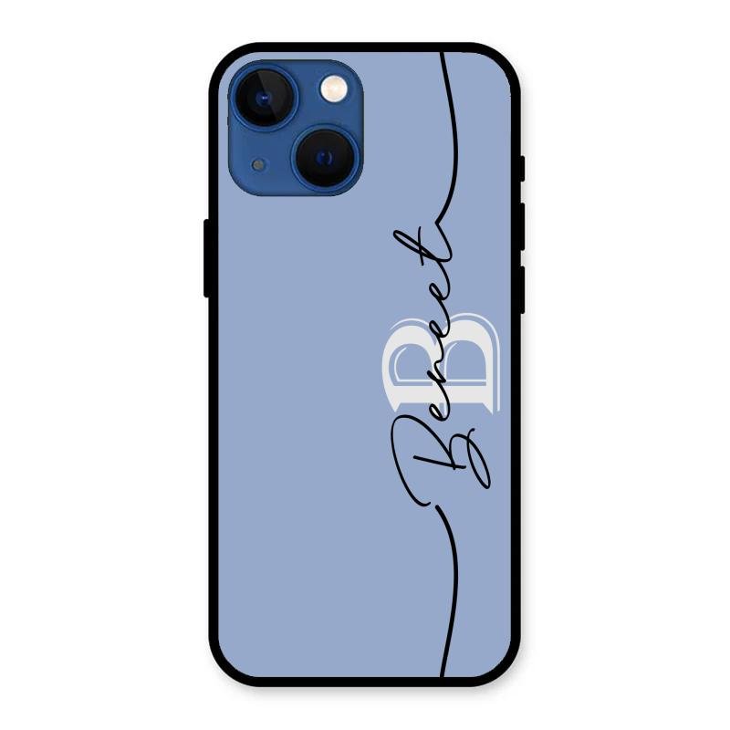 Personalized Initials Azure Glossy Metal Case Cover For iPhone 13 mini