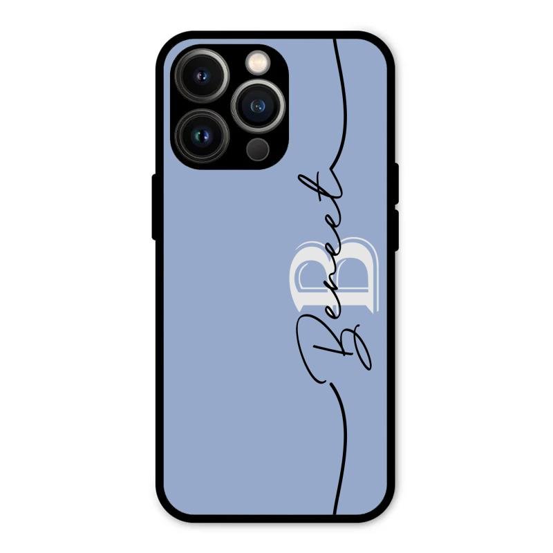 Personalized Initials Azure Glossy Metal Case Cover For iPhone 13 Pro Max