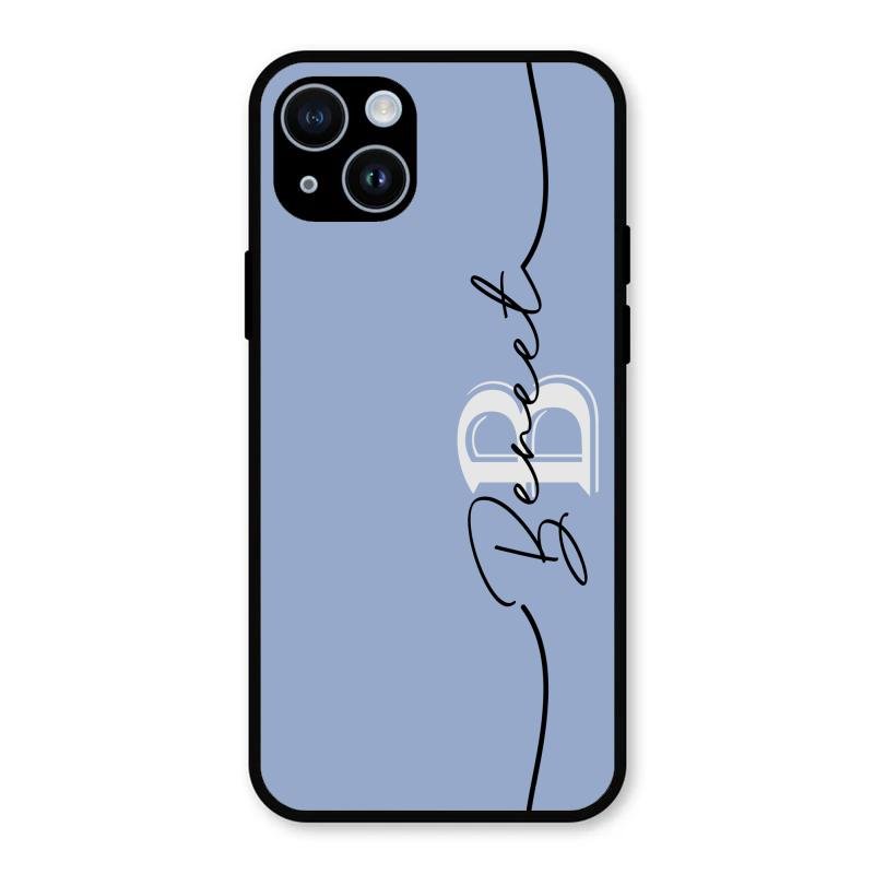 Personalized Initials Azure Glossy Metal Case Cover For iPhone 14