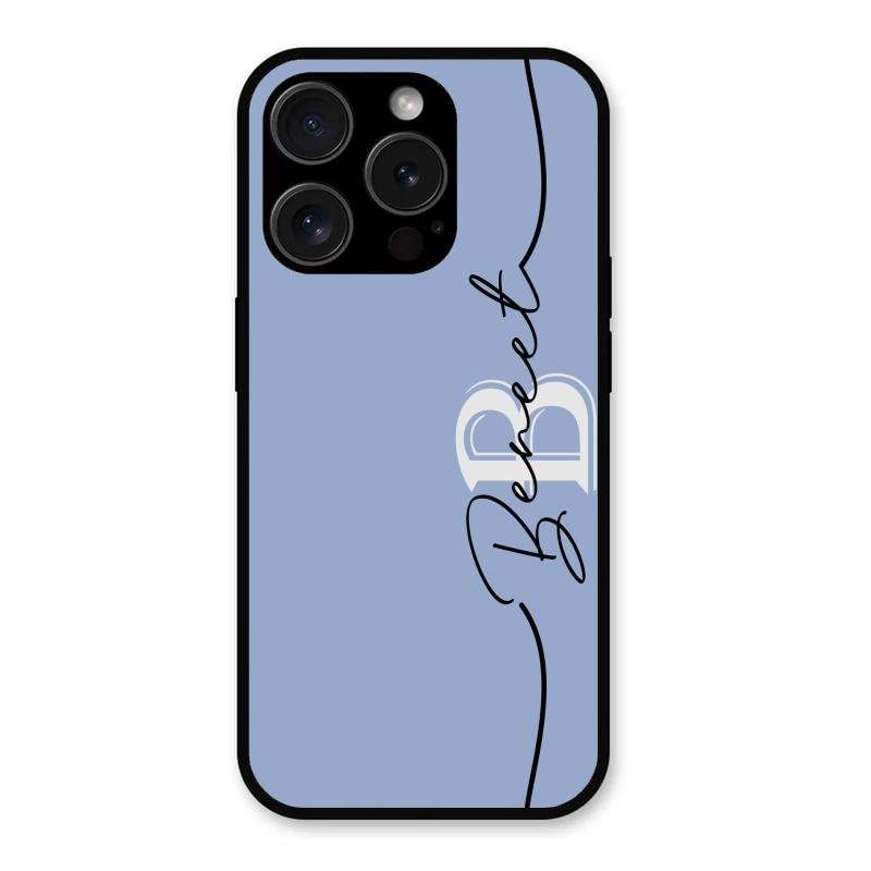 Personalized Initials Azure Glossy Metal Case Cover For iPhone 15 Pro Max