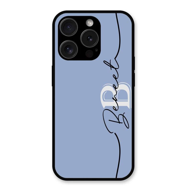Personalized Initials Azure Glossy Metal Case Cover For iPhone 15 Pro