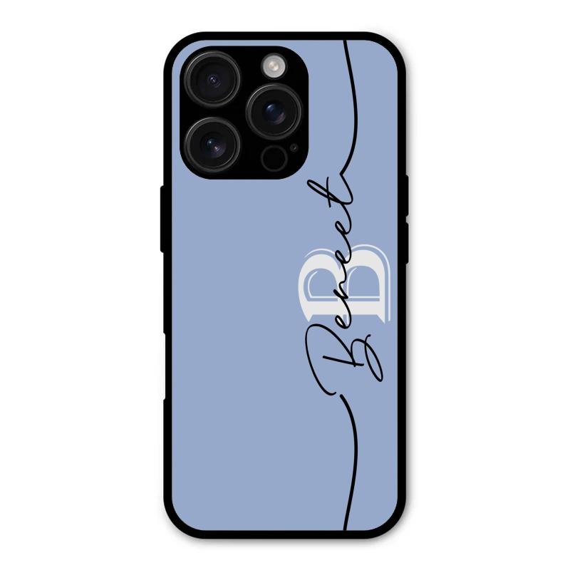 Personalized Initials Azure Glossy Metal Case Cover For iPhone 16 Pro