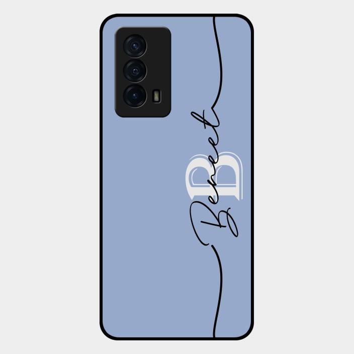 Personalized Initials Azure Glossy Metal Case Cover For Iqoo Z5 5G