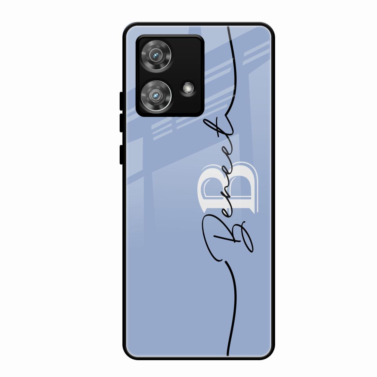 Personalized Initials Azure Glossy Metal Case Cover For Motorola Edge 40 5G
