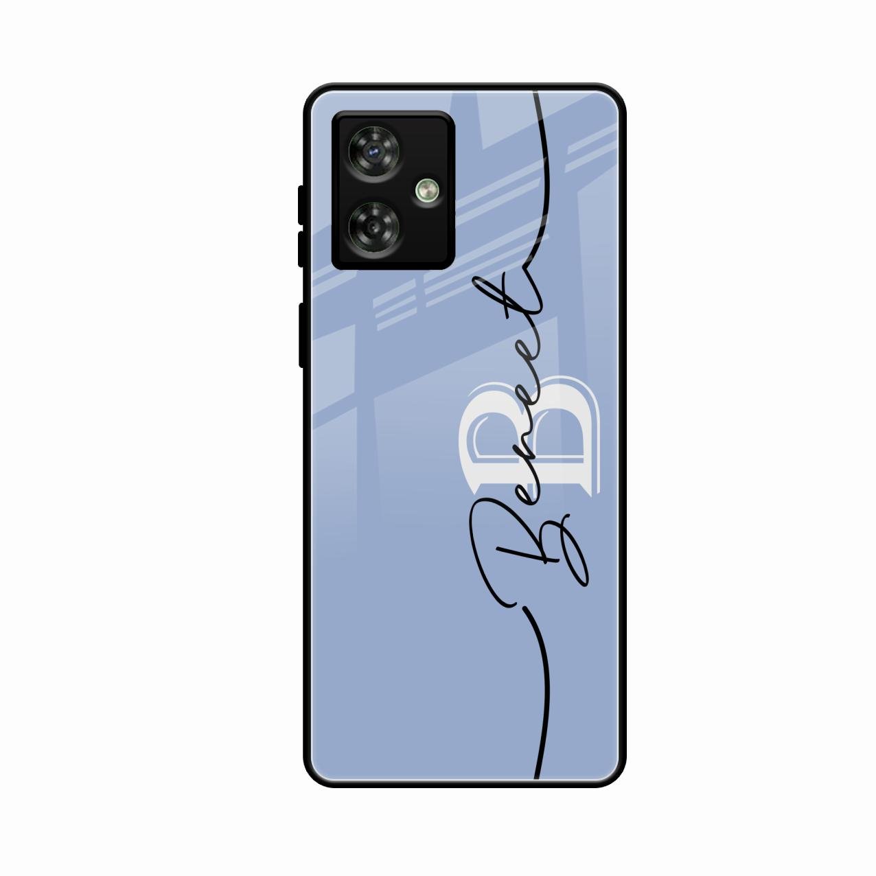 Personalized Initials Azure Glossy Metal Case Cover For Motorola G54 5G