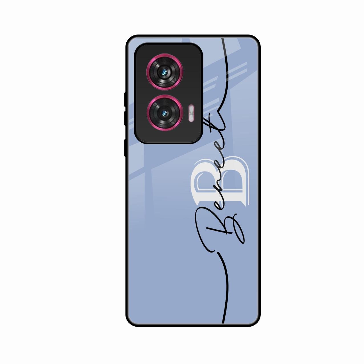 Personalized Initials Azure Glossy Metal Case Cover For Motorola G96 5G