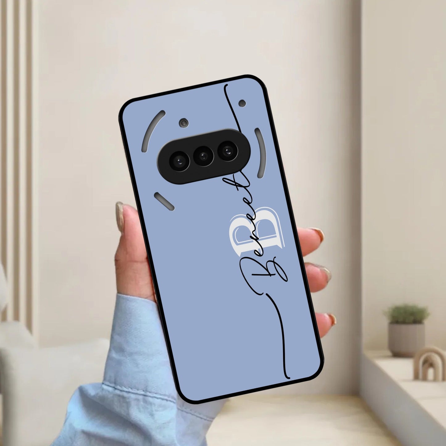 Personalized Initials Azure Glossy Metal Case Cover For Nothing