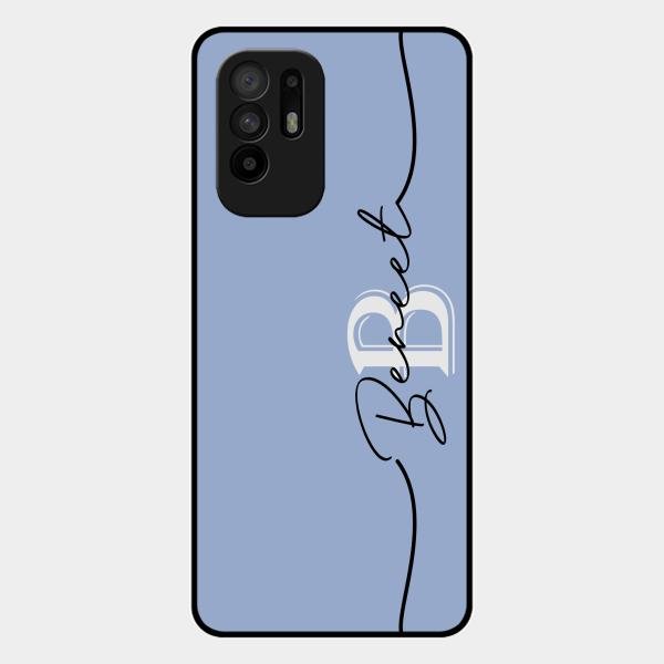 Personalized Initials Azure Glossy Metal Case Cover For Oppo F19 Pro Plus 5G