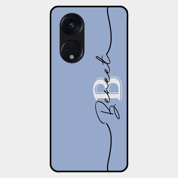 Personalized Initials Azure Glossy Metal Case Cover For Oppo Reno 8T 5G