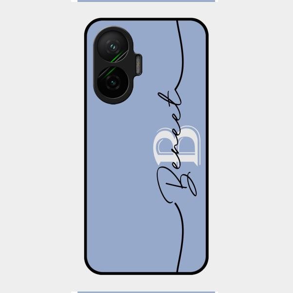 Personalized Initials Azure Glossy Metal Case Cover For Poco F7 5G
