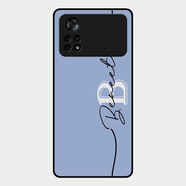 Personalized Initials Azure Glossy Metal Case Cover For Poco X4 Pro 5G