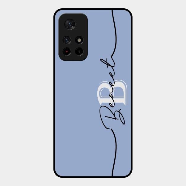 Personalized Initials Azure Glossy Metal Case Cover For Redmi Note 11T 5G