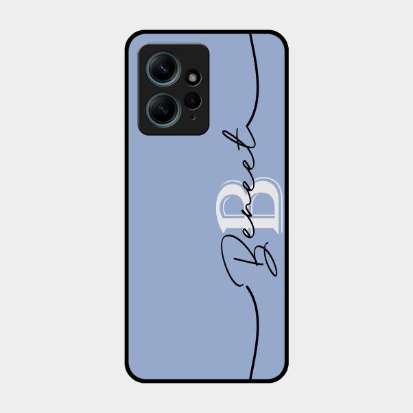 Personalized Initials Azure Glossy Metal Case Cover For Redmi Note 12 4G