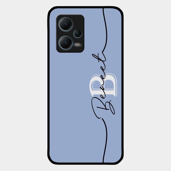 Personalized Initials Azure Glossy Metal Case Cover For Redmi Note 12 5G