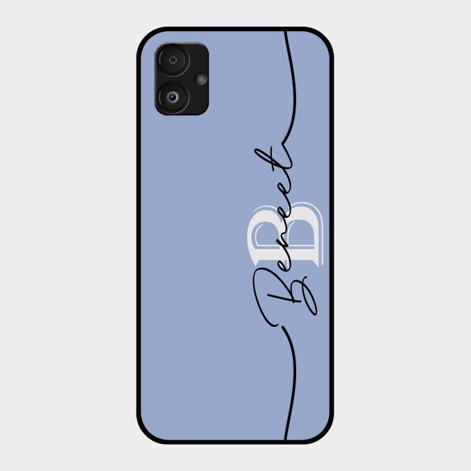 Personalized Initials Azure Glossy Metal Case Cover For Samsung Galaxy F14 5G