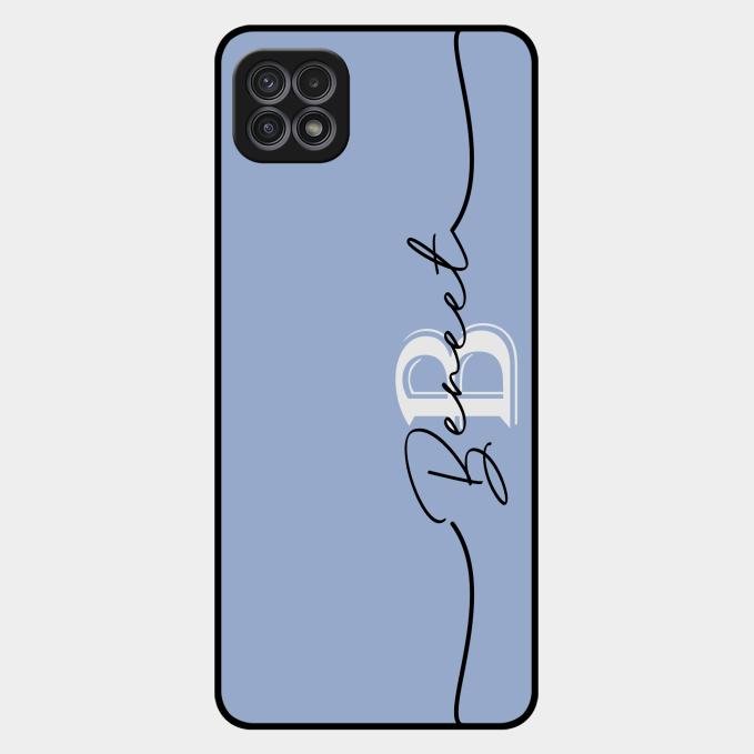 Personalized Initials Azure Glossy Metal Case Cover For Samsung Galaxy F42 5G