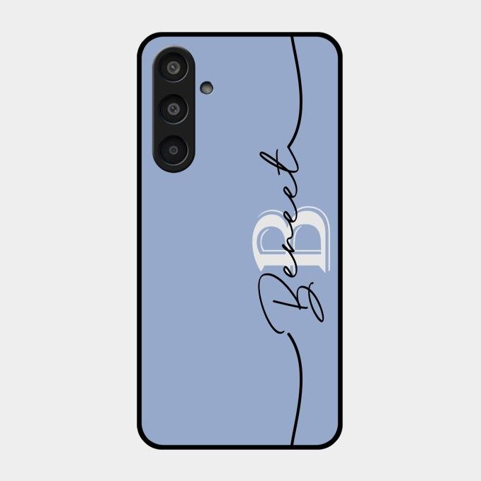 Personalized Initials Azure Glossy Metal Case Cover For Samsung Galaxy M35 5G