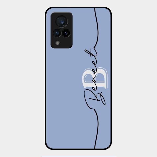 Personalized Initials Azure Glossy Metal Case Cover For Vivo V21 5G