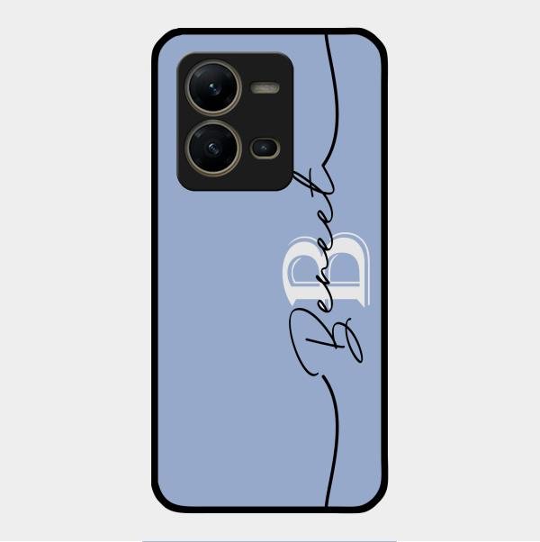 Personalized Initials Azure Glossy Metal Case Cover For Vivo V25 5G