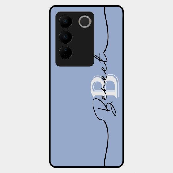 Personalized Initials Azure Glossy Metal Case Cover For Vivo V27 5G