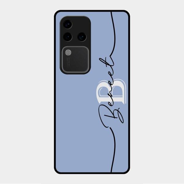 Personalized Initials Azure Glossy Metal Case Cover For Vivo V30 Pro 5G