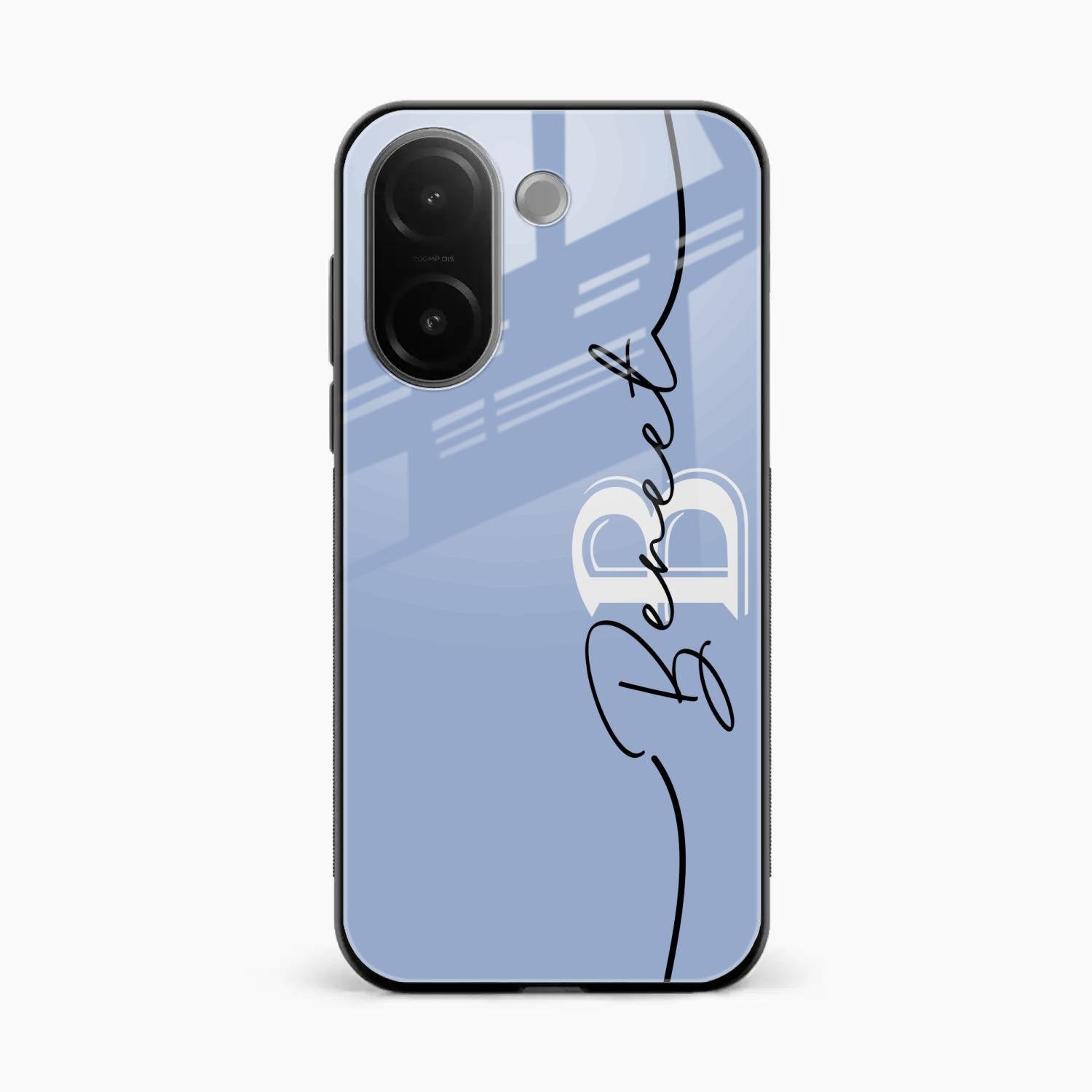 Personalized Initials Azure Glossy Metal Case Cover For Vivo V60e 5G
