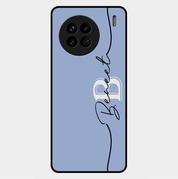 Personalized Initials Azure Glossy Metal Case Cover For Vivo X90 5G